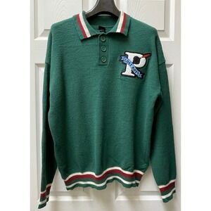Disney Men's Letterman Style 3 Button Collar Sweater-Small-Green-Lost Boys Logo‎